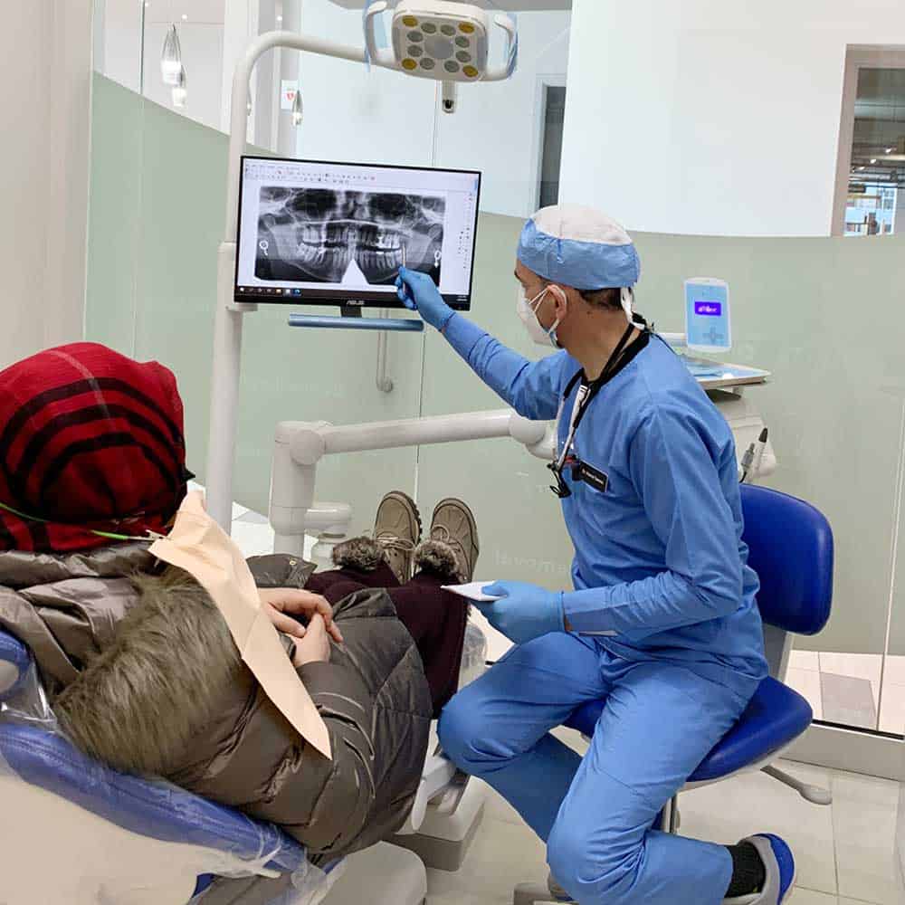 Patient is being seen by dentist for a general checkup
